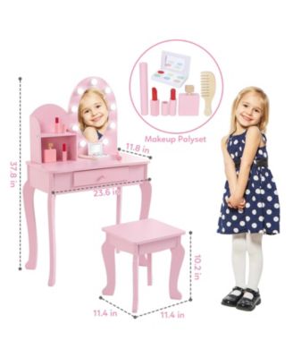 Kids Wooden Vanity Set with Lighted Mirror and Stool
