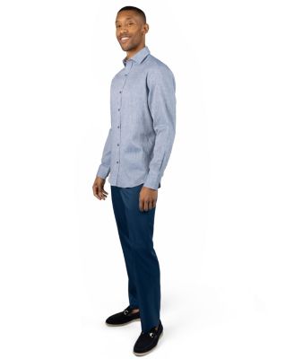 Men's Yarn Dyed Melange Linen Long Sleeve Shirt