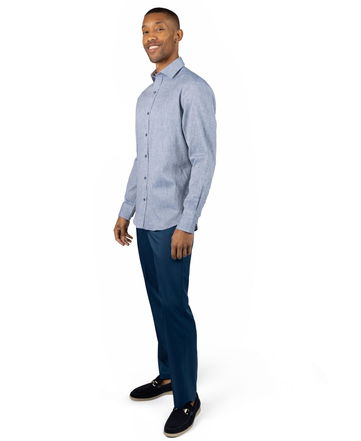 Tailorbyrd Men's Yarn Dyed Melange Linen Long Sleeve Shirt