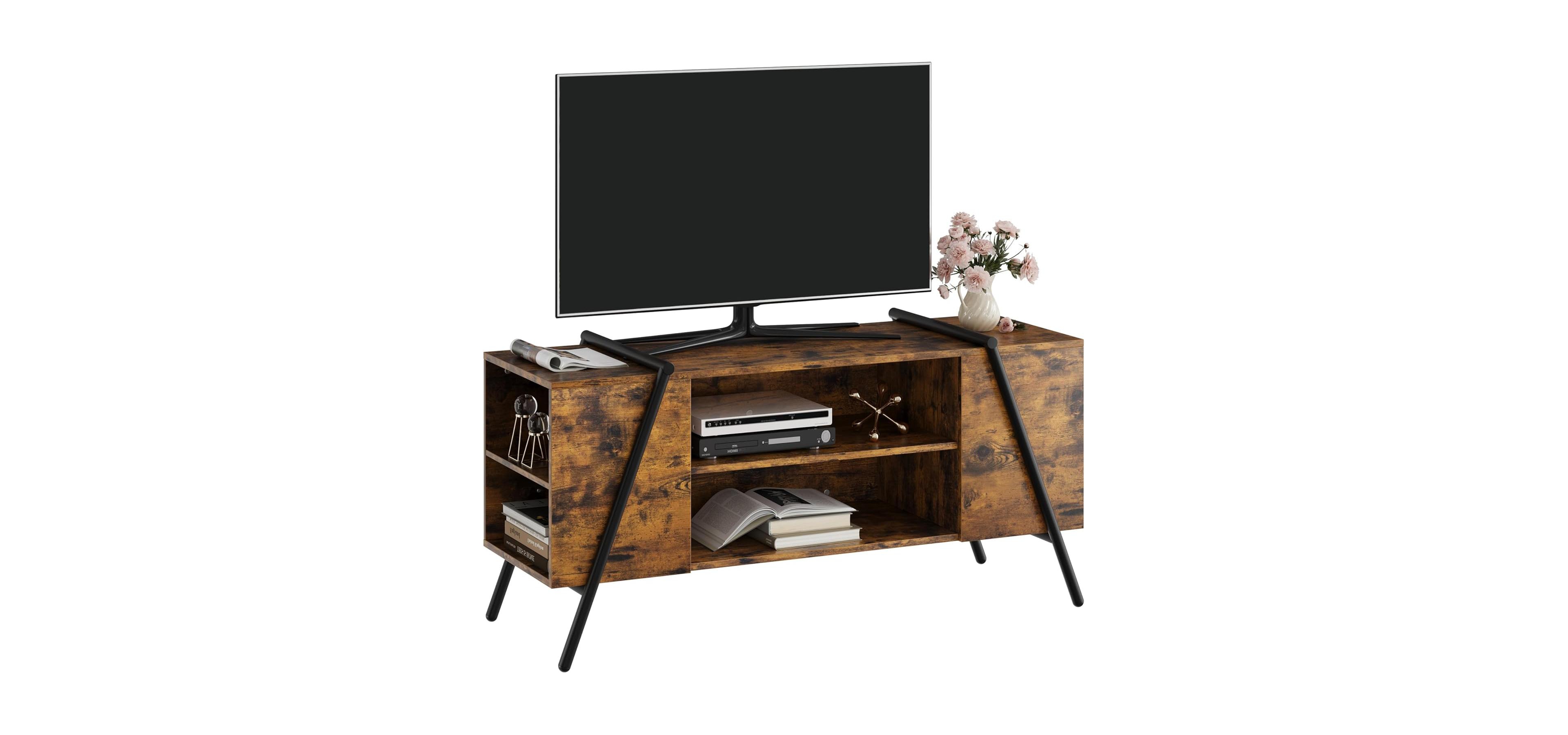 gaomon Tv Stand, Mid-Century Modern Console, Adjustable Shelf, Cable Management, Metal Legs