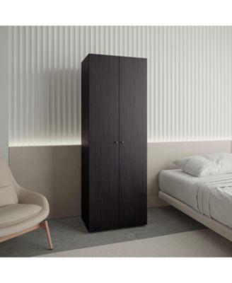 Home 2 Doors Closet System Armoire Hanging Rod Storage Shelf, Modern Bedroom Organization Storage