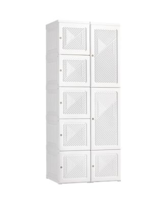 Portable Wardrobe Closet Folding Bedroom Armoire Clothes Storage Organizer with 8 Cube Compartments Hanging Rod Magnet Doors