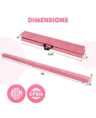 9 FT Folding Gymnastics Balance Beam with Anti-slip Base and Pine Wood Frame-Pink