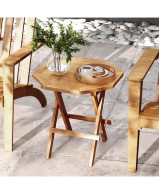 Teak Wood Octagon Coffee Table with X-Shaped Legs and Slatted Top