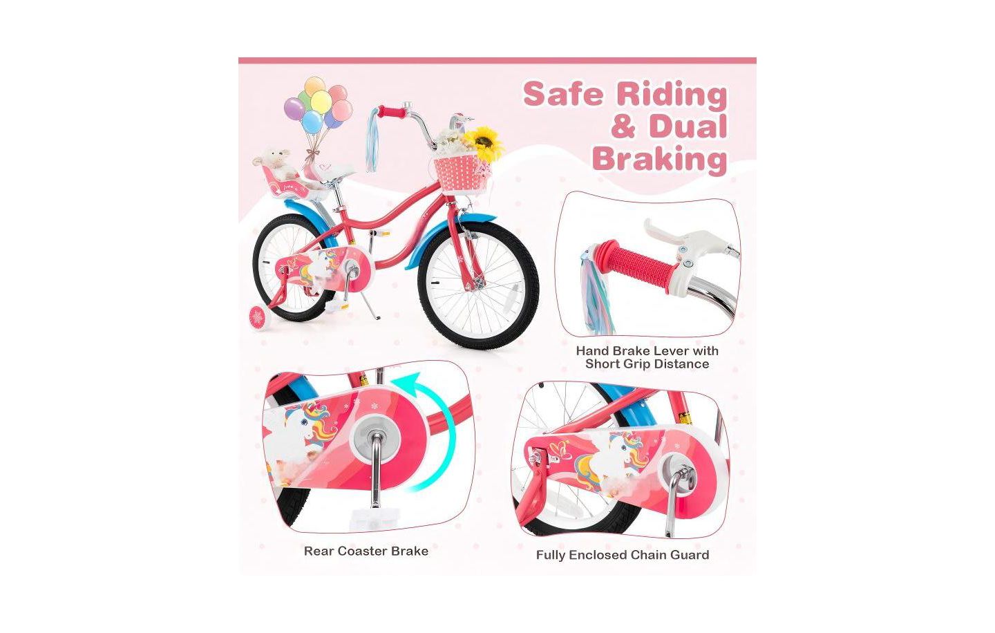 Детская игрушка HONGGE 18 Inch Adjustable Girls Bike with Doll Seat, Ages 3-5, цвет: Розовый — фото 5