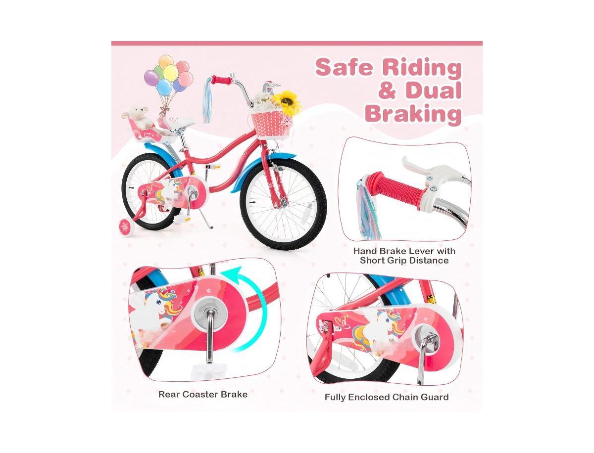 Hongge Inch Girls Bike with Doll Seat and Training Wheels for 3-5 Years