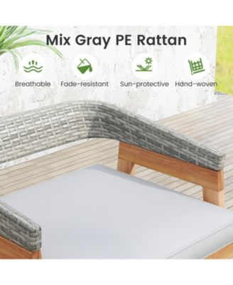 Set of 2 Patio Acacia Wood Counter Height Bar Stools with Cushions and Wicker Backs