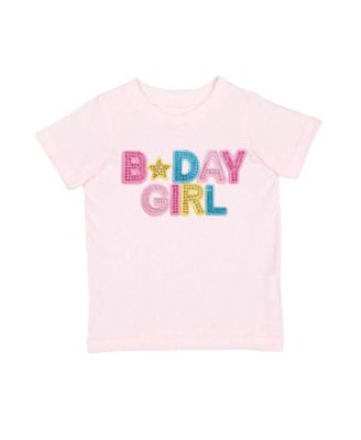 Little Girls Birthday Girl Rhinestone Patch Short Sleeve T-Shirt