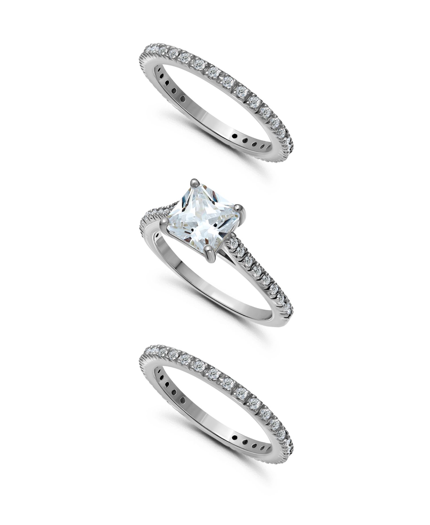 Macy's Cubic zirconia (3 3/4 ct.t.w.) 3-Pc. Set Square Cut Cubic Zirconia Band Rings