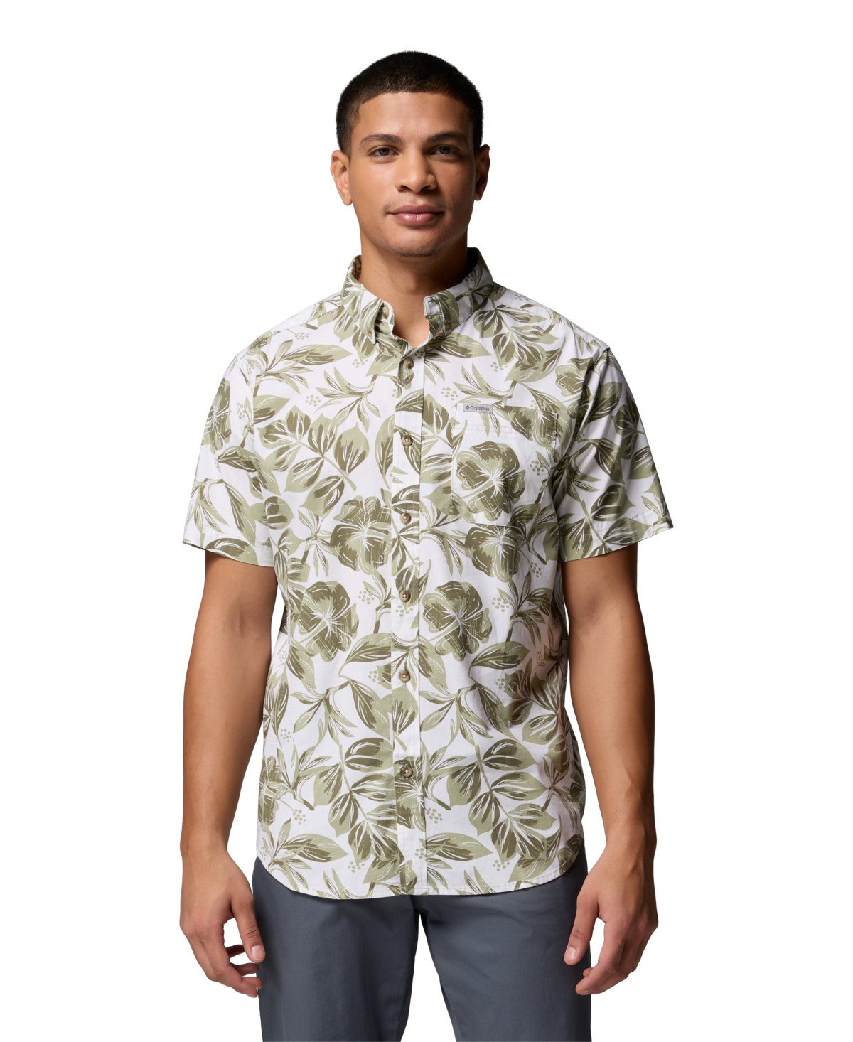 Columbia Men's Rapid Rivers Printed Short Sleeve Shirt - White Rosella
