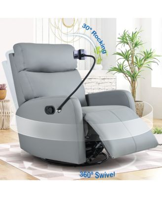 Swivel Rocker Recliner Chair 360 Degree Glider with Phone Holder for Bedroom Living Room Home Theater 330LBS Capacity