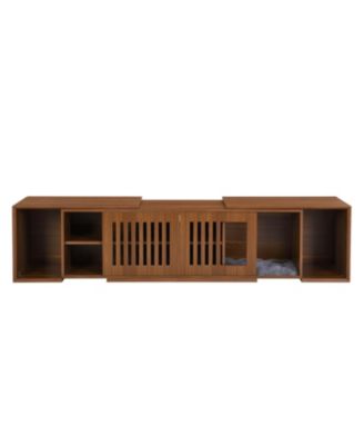 Mid-Century Walnut TV Stand with Extendable Table & Cushion