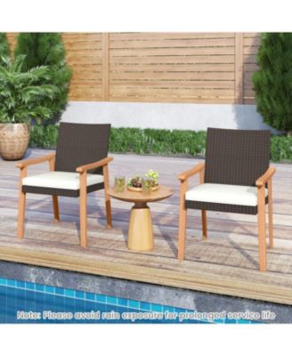Patio Rattan Dining Chairs Set of 2 with Removable Cushions