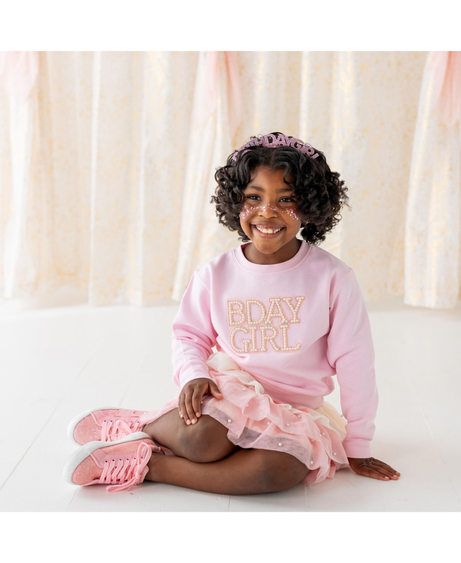 Little Girls Pearl BDay Girl Patch Sweatshirt