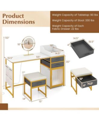 55" Makeup Vanity Desk with Rotatable Lighted Mirror