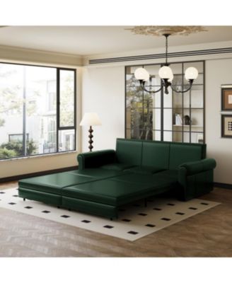 Chesterfield Sleeper Sofa Bed, 93.7" Pull Out, Faux Leather, Nailhead Trim