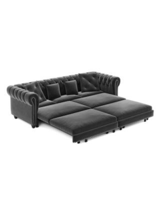 Streamdale Chesterfield Velvet Pull-Out Sofa Bed with Ottoman