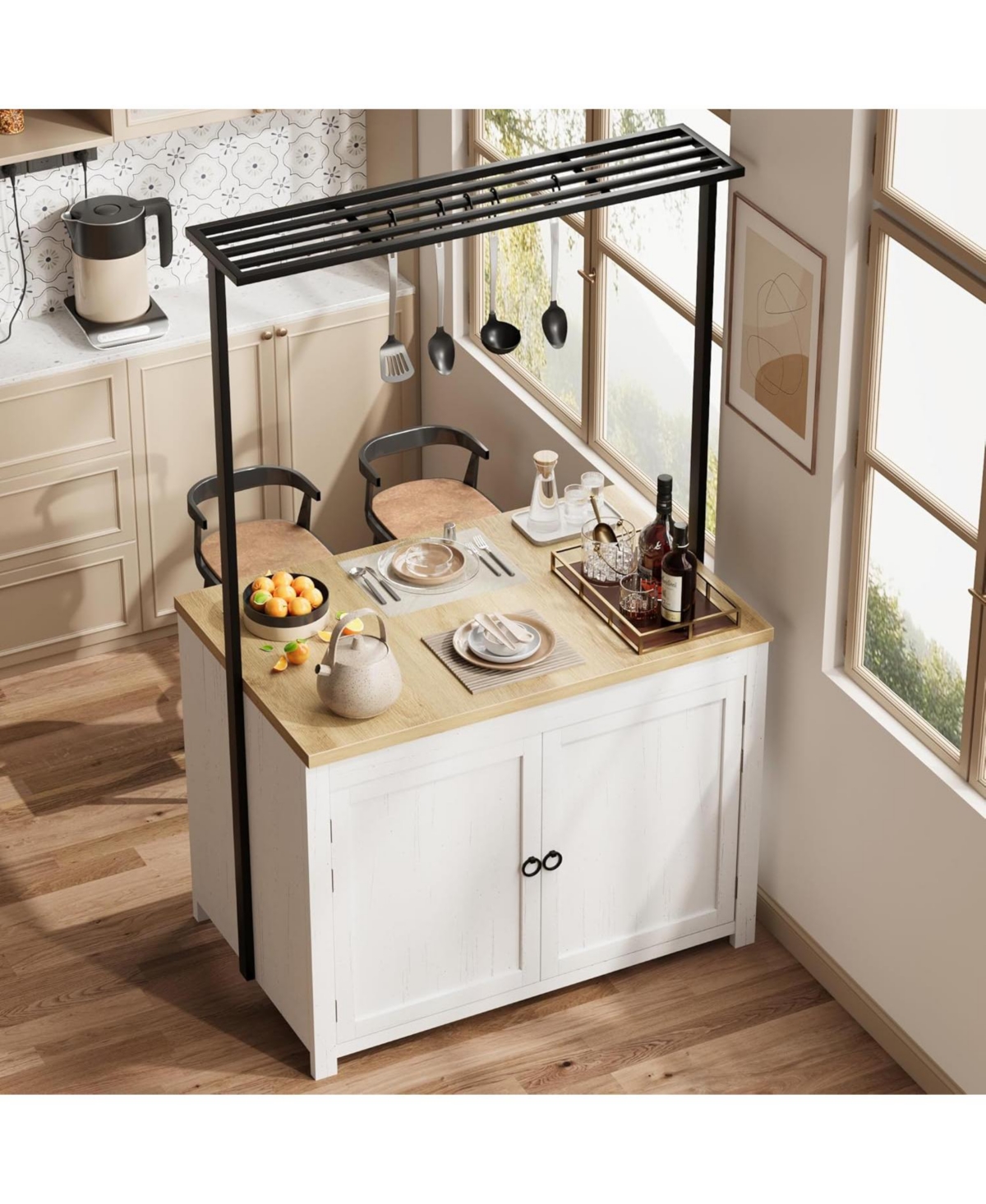 gaomon 42" Kitchen Island with Storage, Heavy Duty Mobile Cart with Solid Wood Top