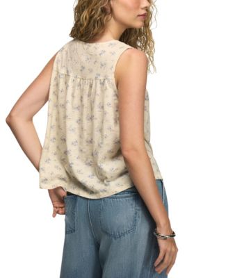 Women's Lace Yoke V-Neck Top