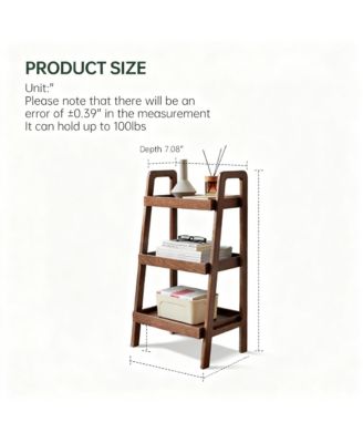 Solid Oak 3 Tier Ladder Shelf Small Bookshelf Stable Frame Living Room Bedroom