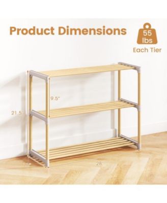 3 Tier Solid Wood Shoe Organizer with Open Slatted Storage