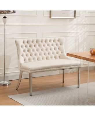 Streamdale Velvet Double Dining Loveseat Bench, 2-Seat Tufted Bench w/Handmade Buttons