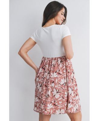 Maternity Floral Scoop Neck Short Sleeve Dress with Pockets