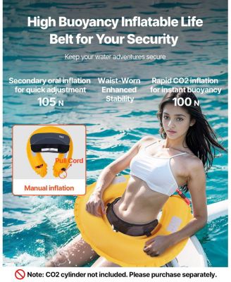 Manual Inflatable Belt Pack PFD for Adults, 105N Buoyancy, Adjustable Waist