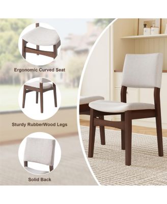 Upholstered Stackable Dining Chairs Set of 2 - Linen Fabric, Solid Wood Frame