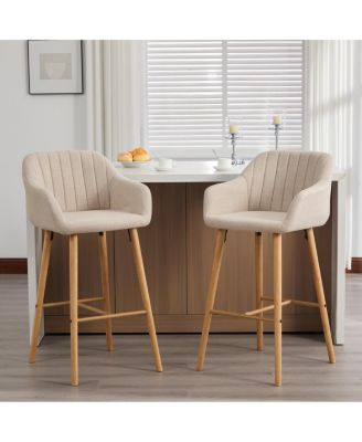 Modern Linen Bar Stools Set of 2 with Back & Armrest