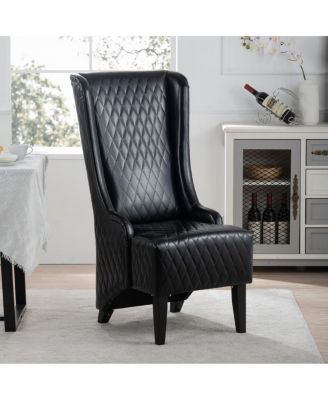 Faux Leather High-Back Accent Chair with Wooden Legs