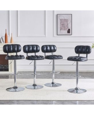 Leather Adjustable Bar Stools with Chrome Base