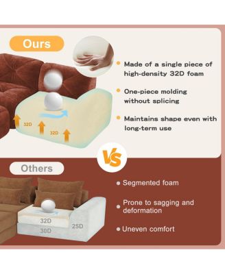 U-shaped Boneless Sofa, Soft Velvet, Tufted, 32D Sponge, No Assembly.