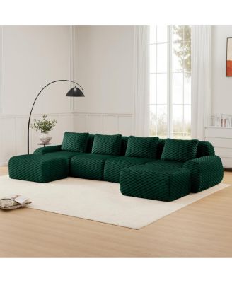 Modern U-Shaped Flannelette Sectional Sofa with Movable Ottoman