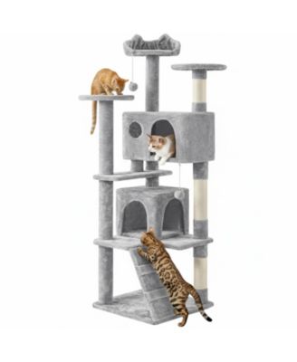 Multi-level Cat Tree Tower with Cat-ear Perch 2 Caves Sisal Posts Climbing Ladder Replaceable Balls Pet Activity Center