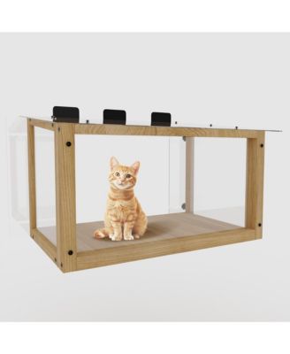 Waterproof Wooden Window Cat Perch – Safe Catio Box for Indoor Cats, 24-35" Window Fit