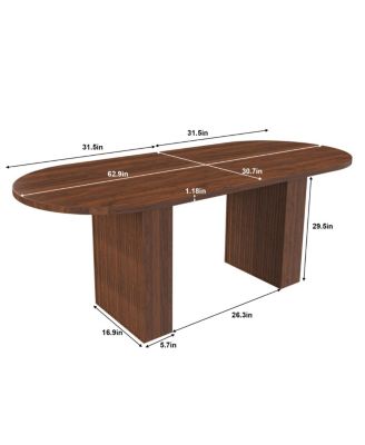 Oval Dining Table for 6, Walnut Veneer, Modern Farmhouse, Waterproof, Scratch Resistant