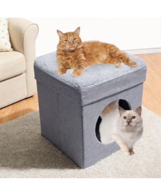 2 in 1 Cat Cube Bed Lounging Platform Foldable Portable with Washable Cushions