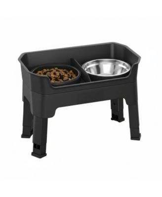 Mess Proof Slow Feeder Dog Bowl Stand 4 Height Adjustable Elevated with 2 Stainless Steel 1 Non Slip Bowls