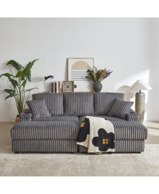 Streamdale 84" Corduroy 3-Seater Sofa w/ Pillows, Ottomans, Storage & Cup Holders