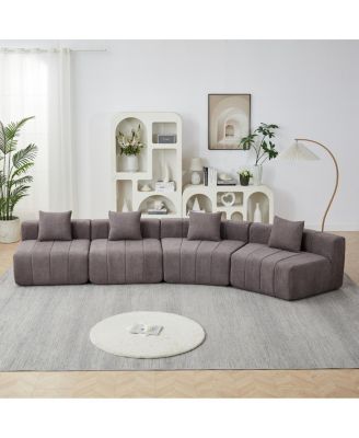 Chenille curved sectional sofa with 4 pillows, curved modular sofa