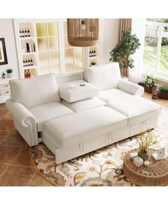 95" Convertible Sectional Sleeper Sofa w/ Storage Chaise & Cup Holders
