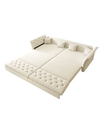 Oversize Pull Out Sofa Bed with Fabric Flower Tufted Design, Velvet Loveseat Bed