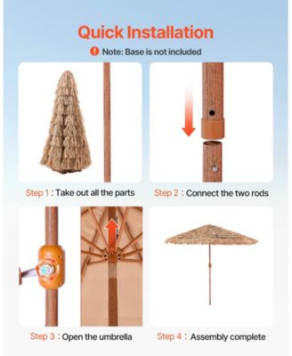 9 Ft Thatched Tiki Patio Umbrella with Tilt and Metal Ribs