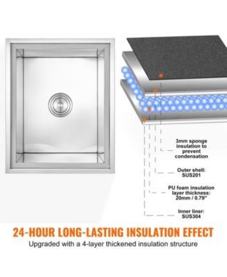 21 x 17 x 18 Inch Drop-In Stainless Steel Ice Chest, 40 Qt with Lid