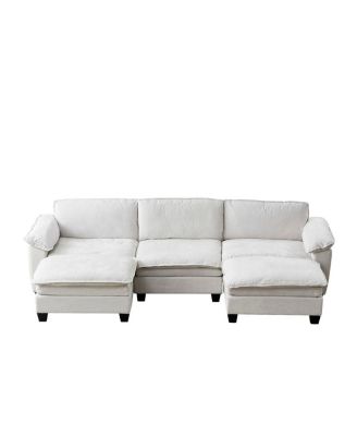 Living Room Sofa, Luxury Chenille U-Shape Couch with Two Ottomans