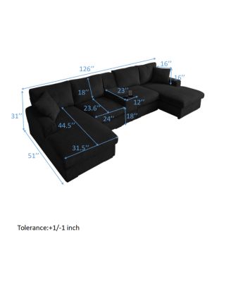 U Shaped Cloud Couch Sectional Sofa, 126" Oversized Comfy Cloud Sofa with Console