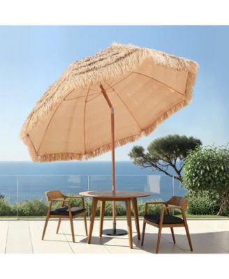 8 Ft Thatched Tiki Patio Umbrella with Tilt and Metal Ribs