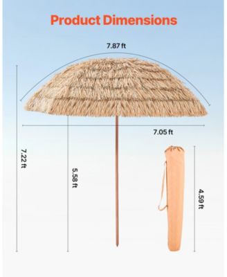 8 Ft Thatched Tiki Patio Umbrella with Tilt and Metal Ribs
