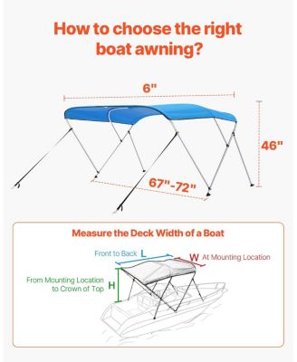 3 Bow Boat Bimini Top 6 Ft with Aluminum Frame